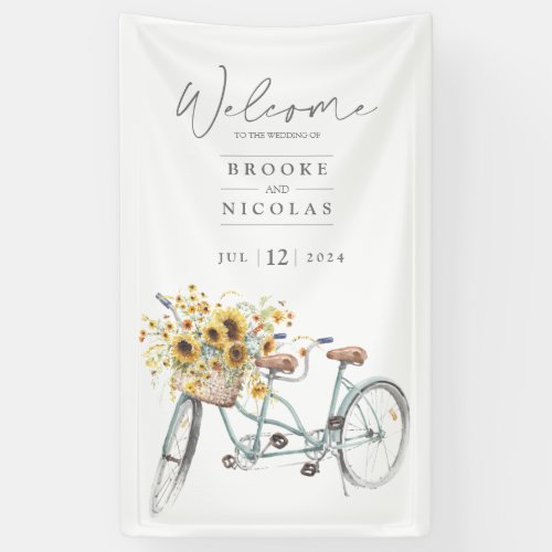 Tandem Bicycle Rustic Sunflower Watercolor Wedding Banner