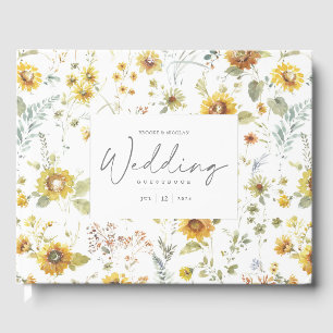 Tandem Bicycle Rustic Sunflower Watercolor Wedding Guest Book