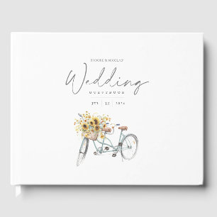 Tandem Bicycle Rustic Sunflower Watercolor Wedding Guest Book