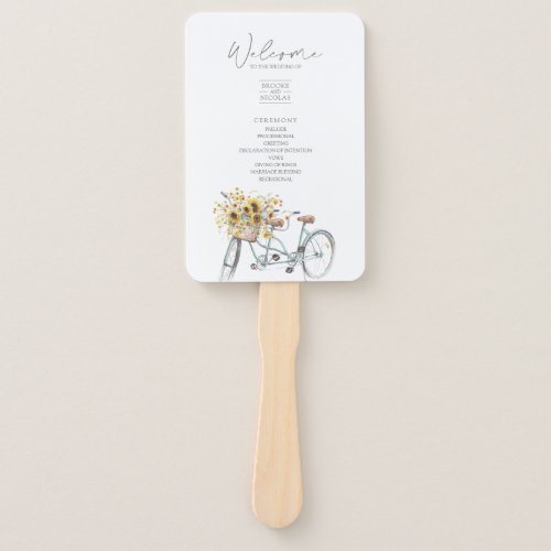 Tandem Bicycle Rustic Sunflower Watercolor Wedding Hand Fan