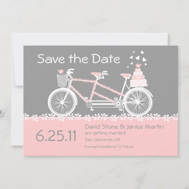 Tandem Bicycle Save The Date Announcement (Front)