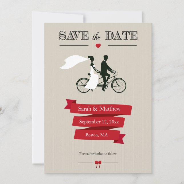Tandem Bicycle Save the Date Cards (Front)