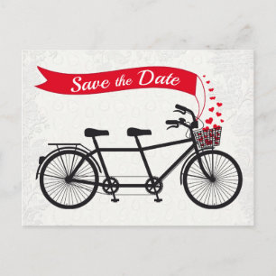 Tandem Bicycle Save the Date Hearts Announcement Postcard