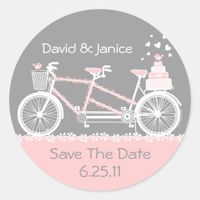 Tandem Bicycle Save The Date Sticker (Front)