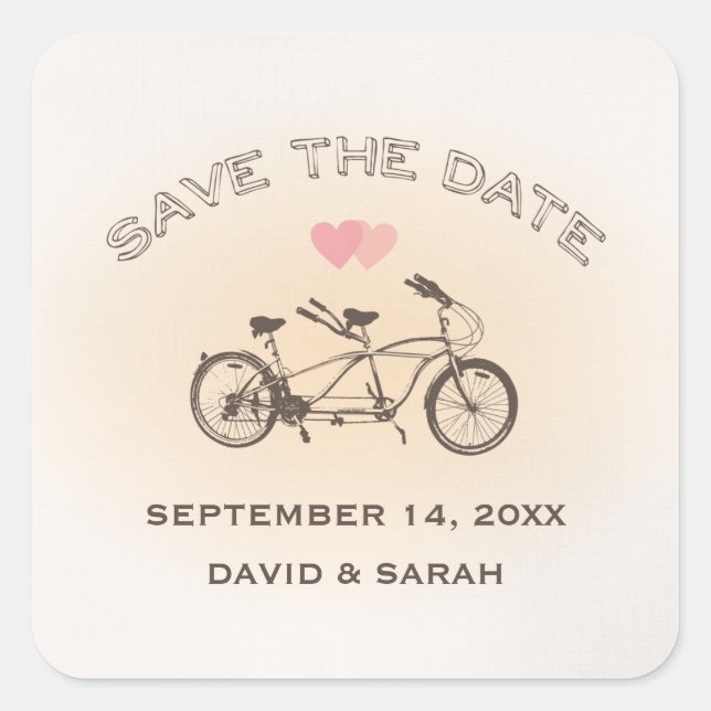 Tandem Bicycle Save The Date Sticker (Front)
