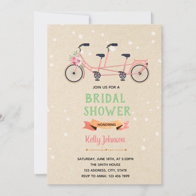 Tandem bicycle shower invitation (Front)
