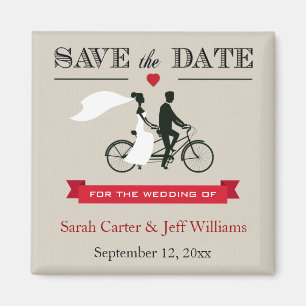 Tandem Bicycle Taupe and Red Save the Date Magnets