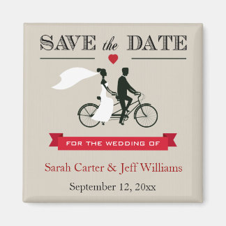 Tandem Bicycle Taupe and Red Save the Date Magnets