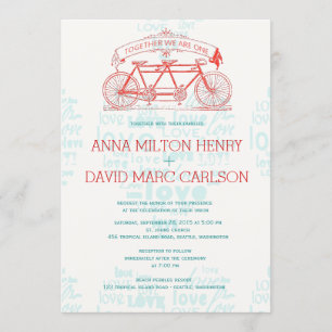 Tandem Bicycle / Together We're ONE Wedding Invitation