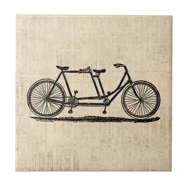 Tandem Bicycle Two Person Bicycle Antique Bike Ceramic Tile (Front)