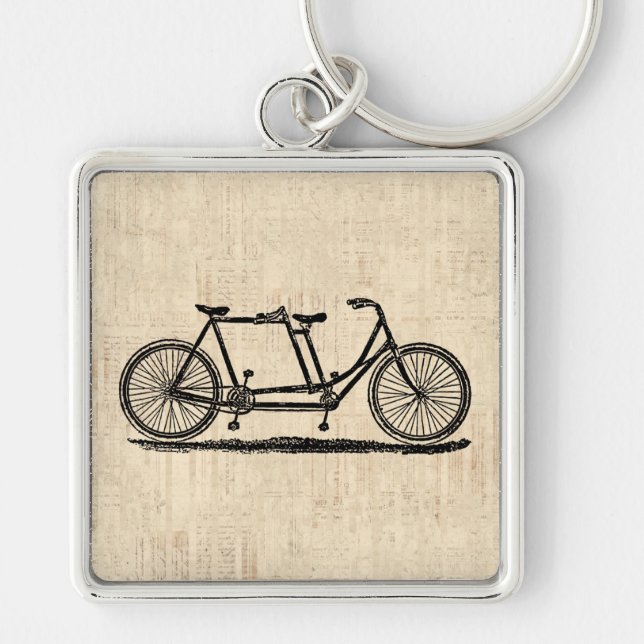 Tandem Bicycle Two Person Bicycle Antique Bike Keychain (Front)