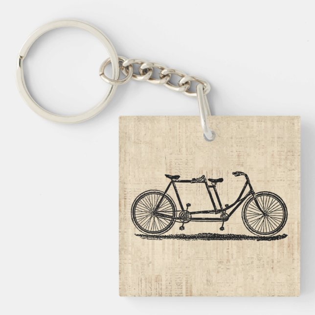 Tandem Bicycle Two Person Bicycle Antique Bike Keychain (Front)