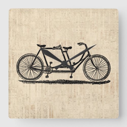 Tandem Bicycle Two Person Bicycle Antique Bike Square Wall Clock