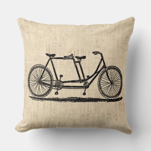 Tandem Bicycle Two Person Bicycle Antique Bike Throw Pillow