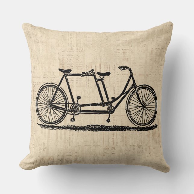 Tandem Bicycle Two Person Bicycle Antique Bike Throw Pillow (Front)