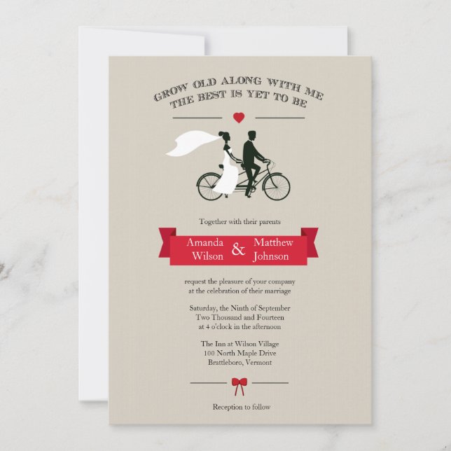 Tandem Bicycle Vintage Wedding Invitations (Front)