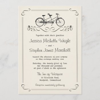 Tandem Bicycle Vintage White Wedding Invitation by weddingtrendy at Zazzle