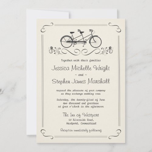 Tandem Bicycle Vintage White Wedding Invitation