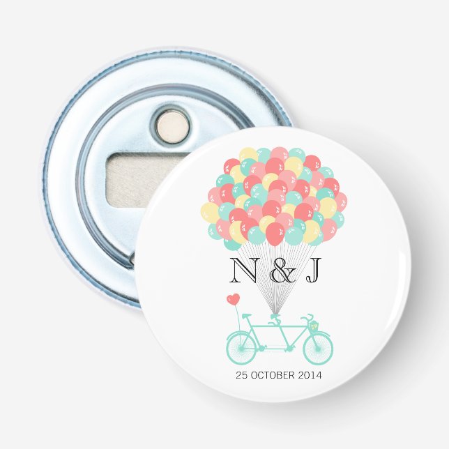 Tandem Bicycle Wedding Bottle Opener Favor (Front)