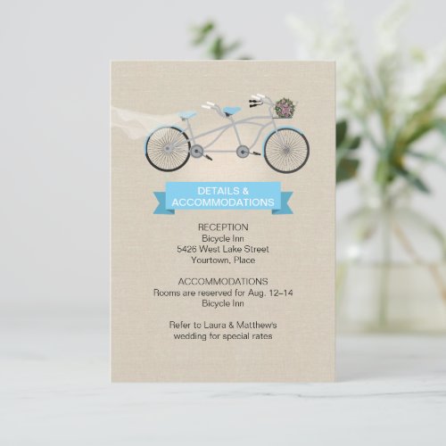 Tandem Bicycle Wedding Faux Linen Details Enclosure Card