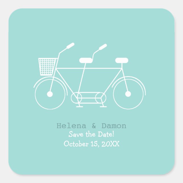 Tandem Bicycle Wedding Favor Square Sticker (Front)