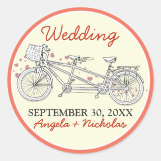 Tandem Bicycle Wedding Invitation Seal (coral)