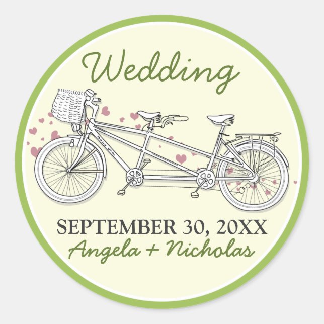 Tandem Bicycle Wedding Invitation Seal (lime) (Front)