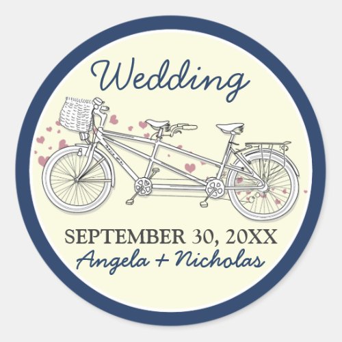 Tandem Bicycle Wedding Invitation Seal navy