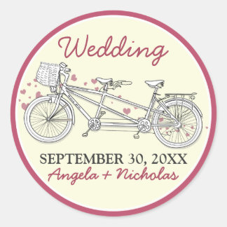 Tandem Bicycle Wedding Invitation Seal (pink)