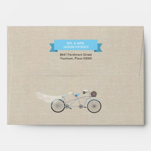 Tandem Bicycle Wedding Menu Faux Linen Envelope