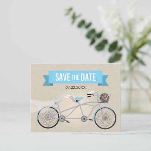 Tandem Bicycle Wedding Save the Date Announcement Postcard