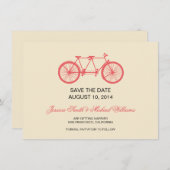Tandem Bicycle Wedding Save The Date Pink Ecru (Front/Back)