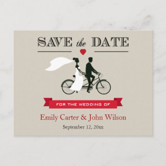 Tandem Bicycle Wedding Save the Date Postcard