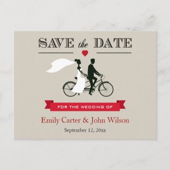 Tandem Bicycle Wedding Save The Date Postcard by PMCustomWeddings at Zazzle
