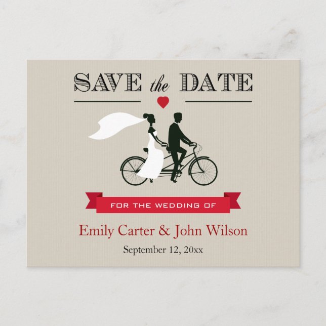 Tandem Bicycle Wedding Save the Date Postcard (Front)