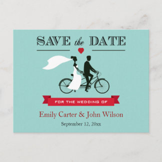 Tandem Bicycle Wedding Save the Date Postcard