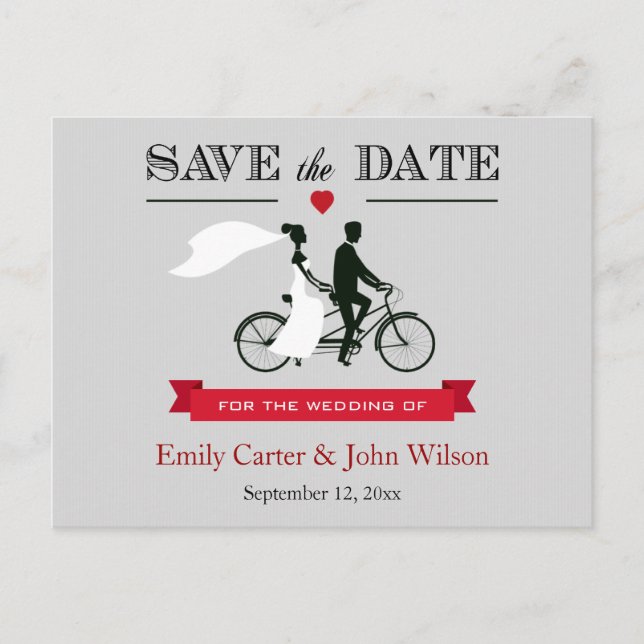 Tandem Bicycle Wedding Save the Date Postcard (Front)