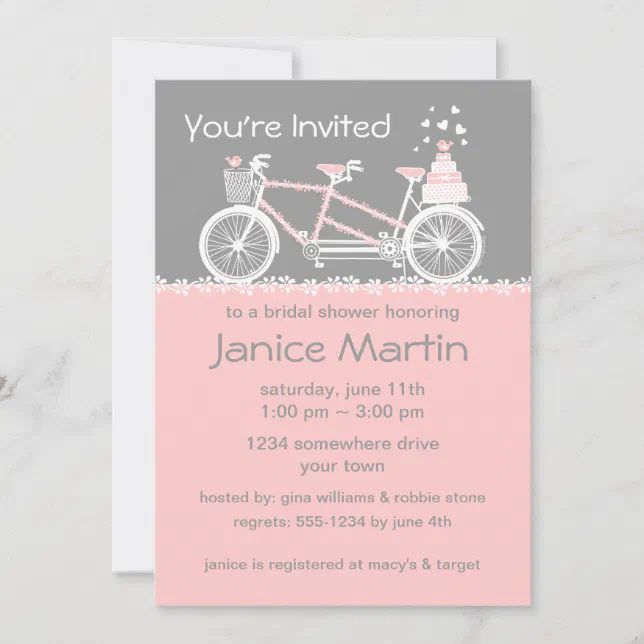 Tandem Bicycle Wedding Shower Invitation | Zazzle