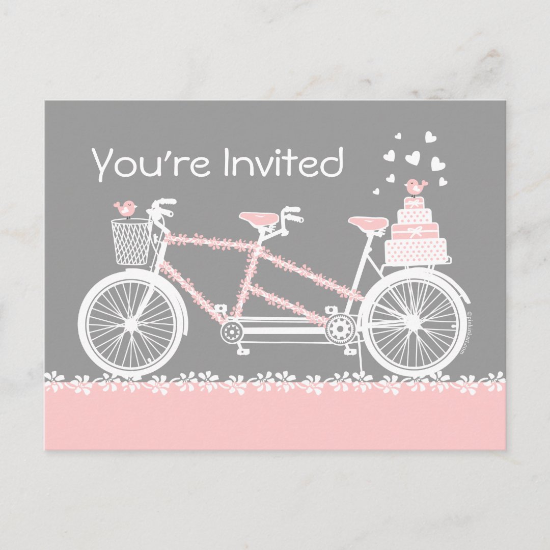 Tandem Bicycle Wedding Shower Invitation Postcard | Zazzle