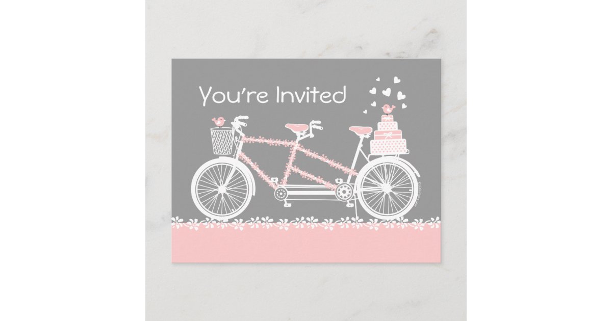 Tandem Bicycle Wedding Shower Invitation Postcard Zazzle
