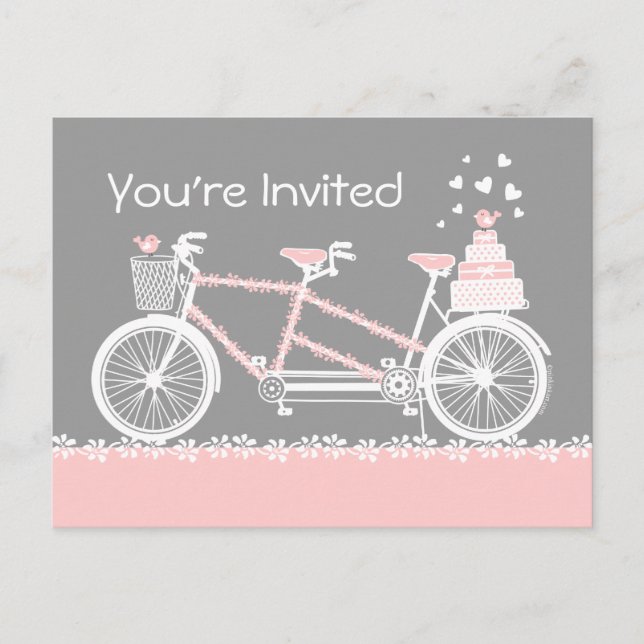 Tandem Bicycle Wedding Shower Invitation Postcard (Front)