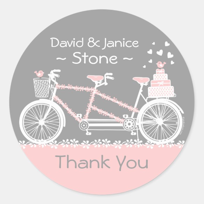 Tandem Bicycle Wedding Thank You Sticker