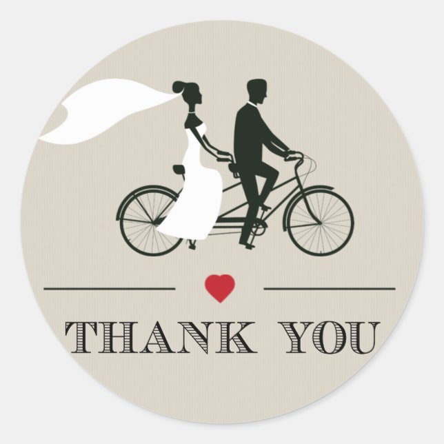 Tandem Bicycle Wedding Thank You Stickers (Front)