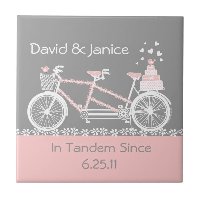 Tandem Bicycle Wedding Tile Trivet (Front)