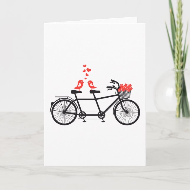 tandem bicycle with cute love birds card (Front)