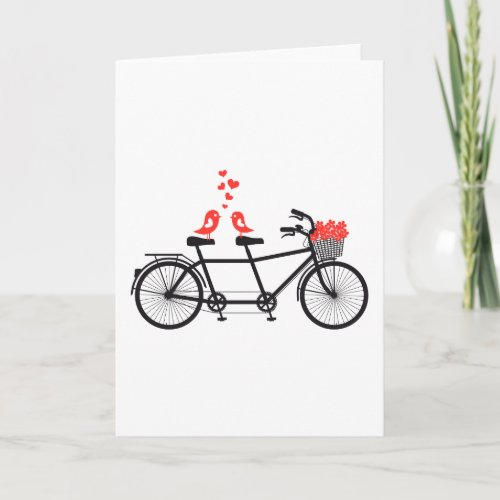 tandem bicycle with cute love birds card