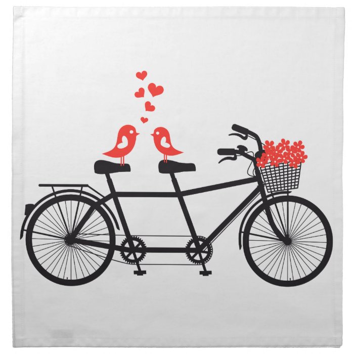 tandem bicycle with cute love birds cloth napkins