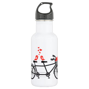 tandem bicycle with cute love birds stainless steel water bottle