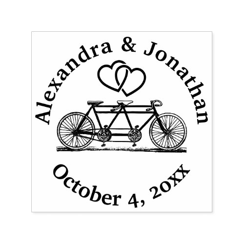 Tandem Bike Bicycle for Two  Hearts Names Date Self_inking Stamp