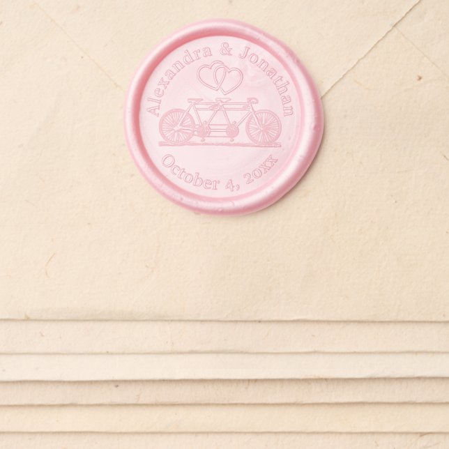 Tandem Bike Bicycle for Two & Hearts Names Date Wax Seal Sticker (Front)